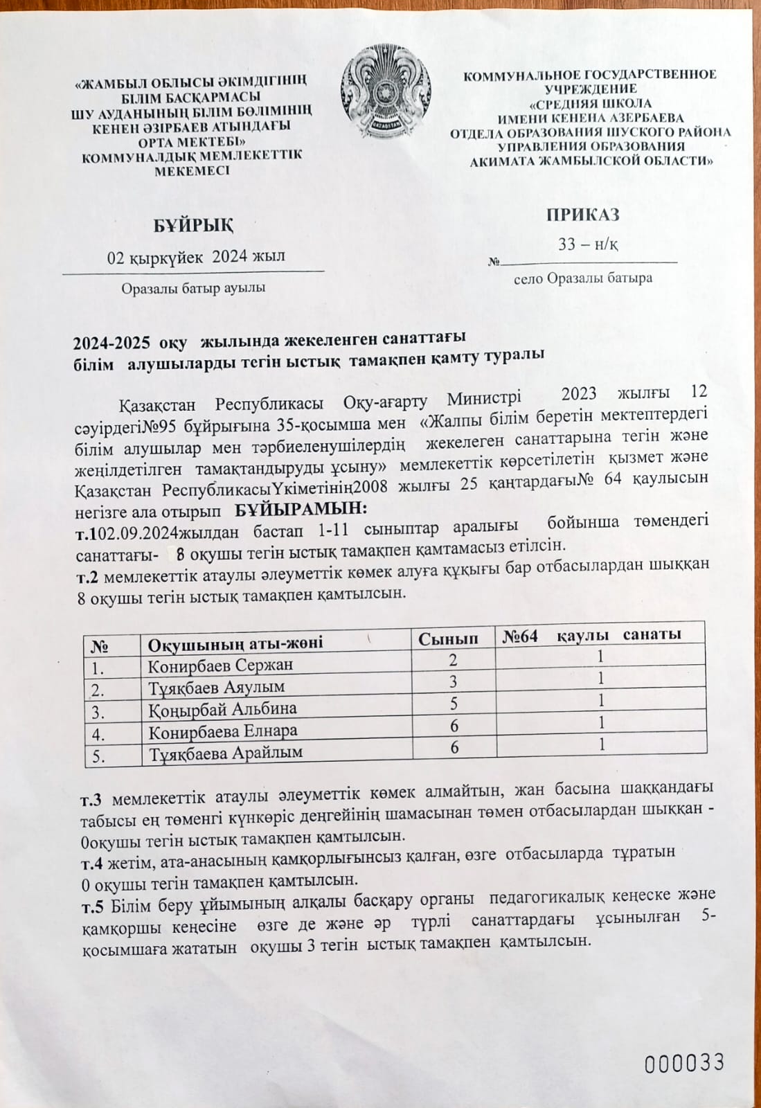 Тегін ыстық тамақпен қамту